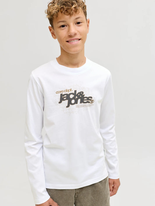 Maglietta maniche lunghe bianca  con logo - Jack & Jones