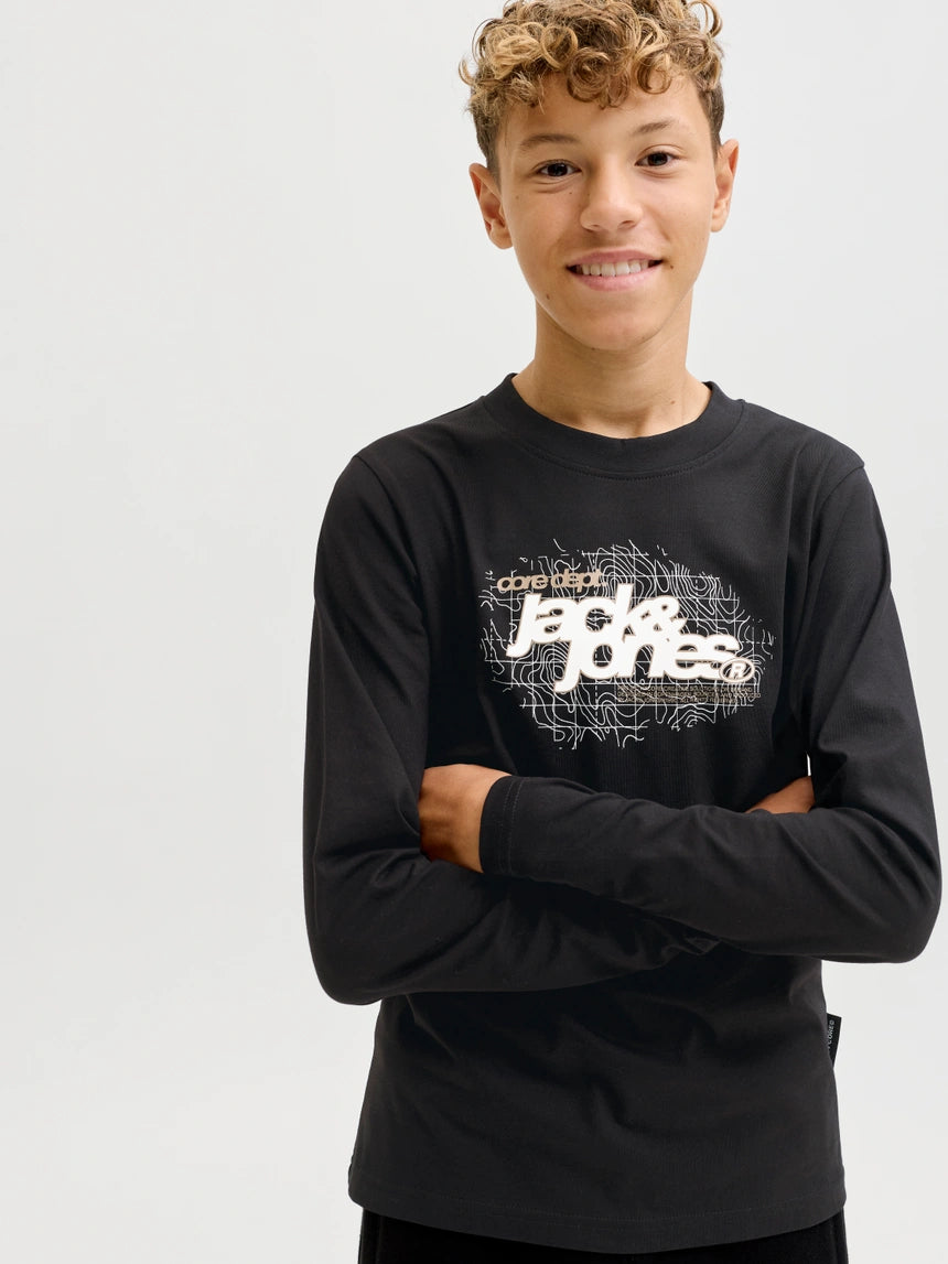 Maglietta maniche lunghe nera  con logo - Jack & Jones