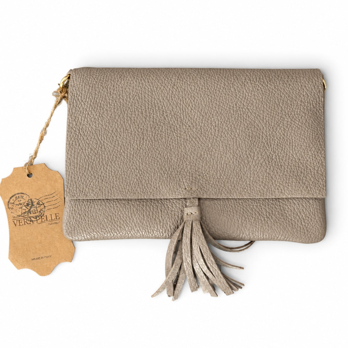 Borsetta piatta con chiusura zip effetto martellato TORTORA