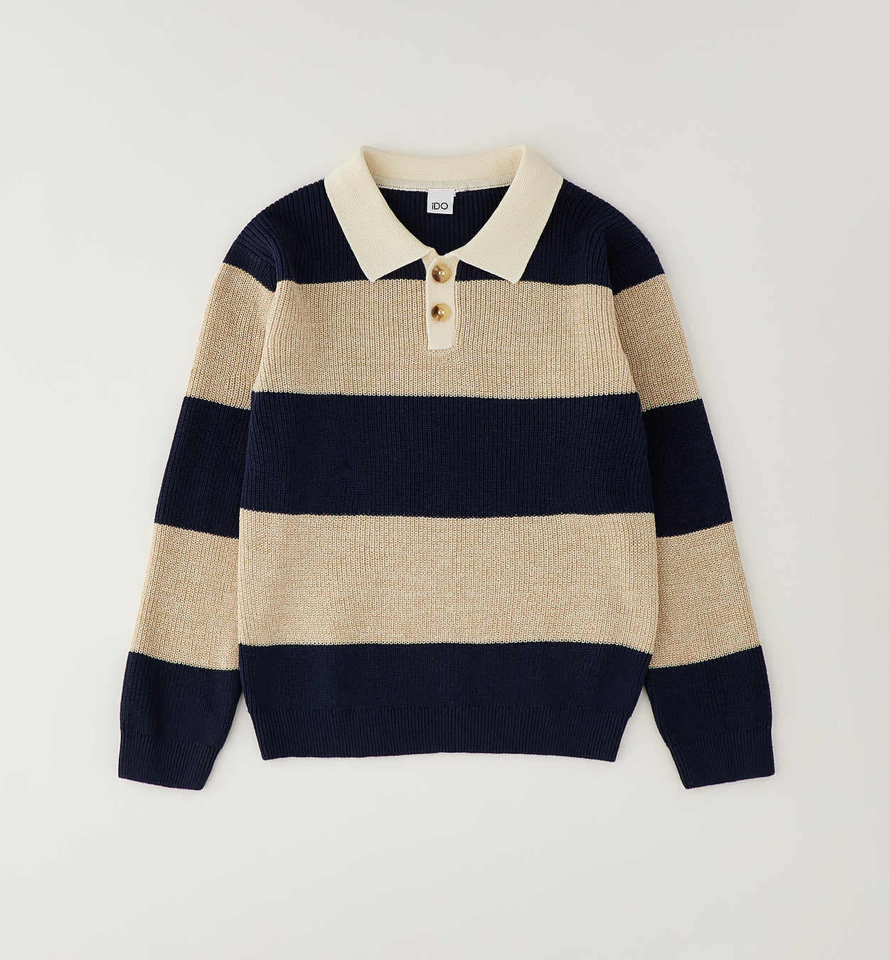 MAGLIONE A FASCE BLU E BEIGE ORIZZONTALI