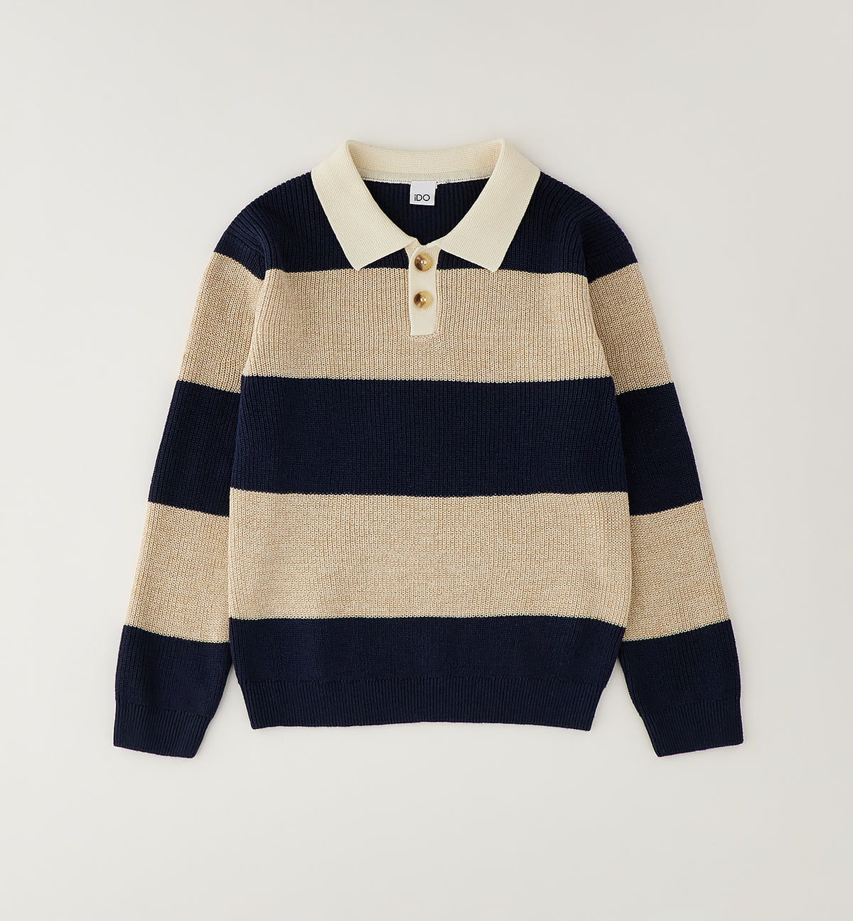 MAGLIONE A FASCE BLU E BEIGE ORIZZONTALI