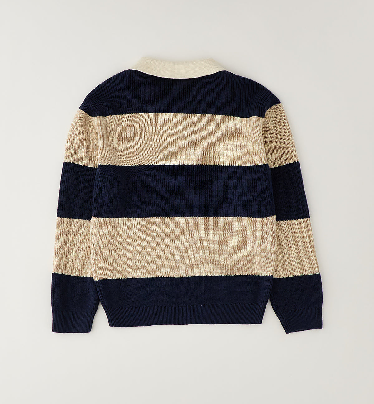MAGLIONE A FASCE BLU E BEIGE ORIZZONTALI